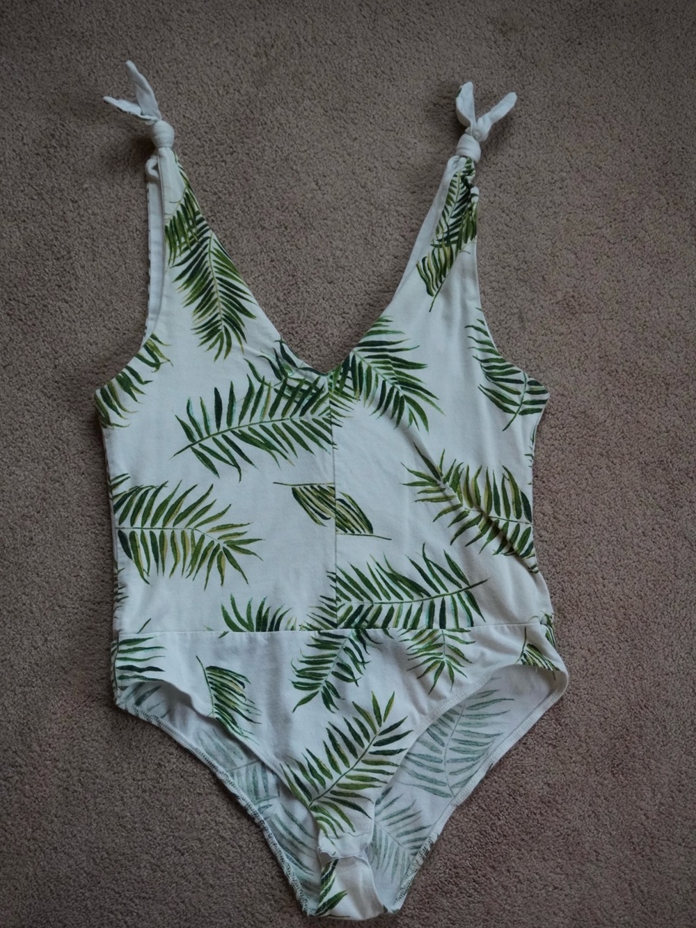 H&M White Bodysuit with Green Palm Print